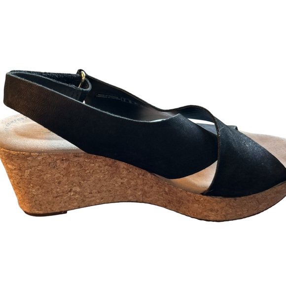 Clarks Annadel Eirwyn Black Leather Wedge Sandals sz 8 1/2 - Picture 5 of 9
